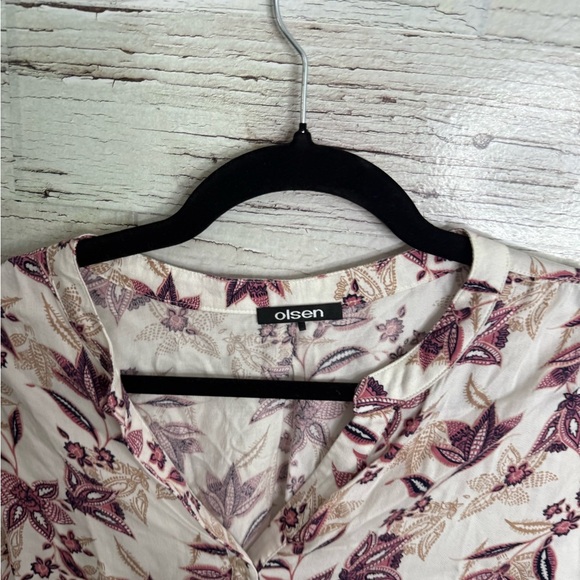 Olsen Women's Floral Blouse - Cream and Purple size 16/xl - Picture 3 of 7